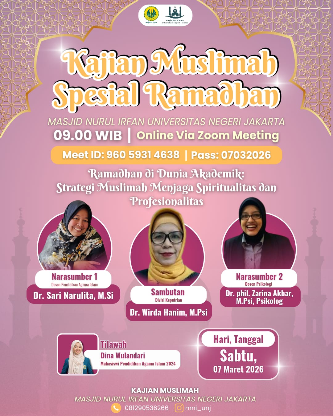 Dosen PAI UNJ Menguatkan Spiritualitas Muslimah Kampus dalam Kajian Spesial Ramadhan Masjid Nurul Irfan