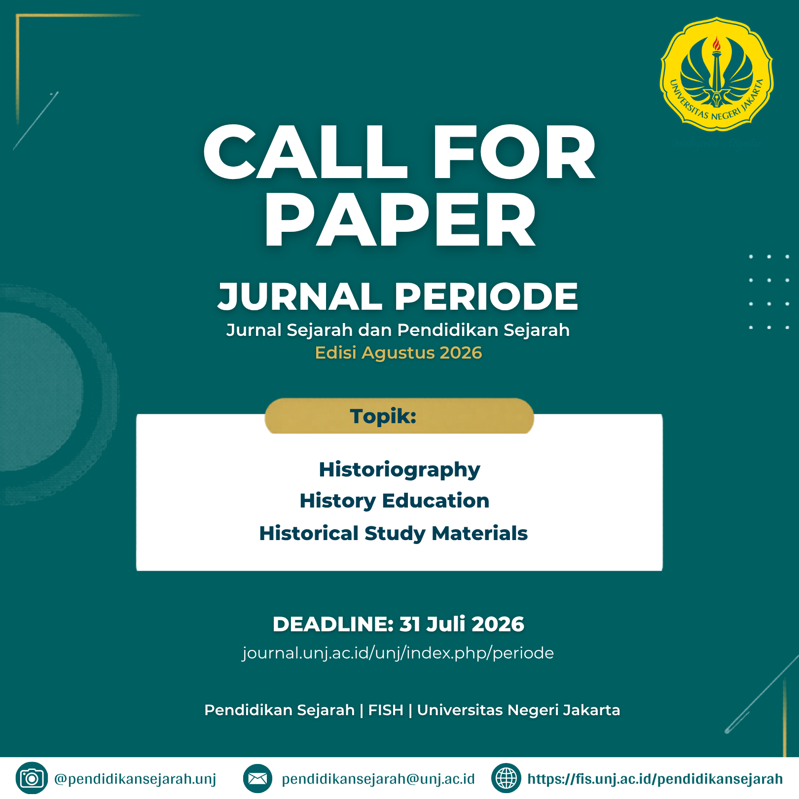 You are currently viewing Call for Paper Jurnal Periode Vol. 8 No. 2 2026 Pendidikan Sejarah